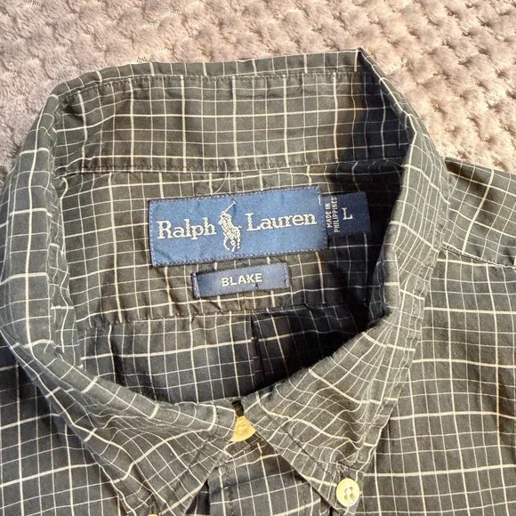 Ralph Lauren Blake Mens Large Green Windowpane Check Button Down Shirt - Picture 6 of 8